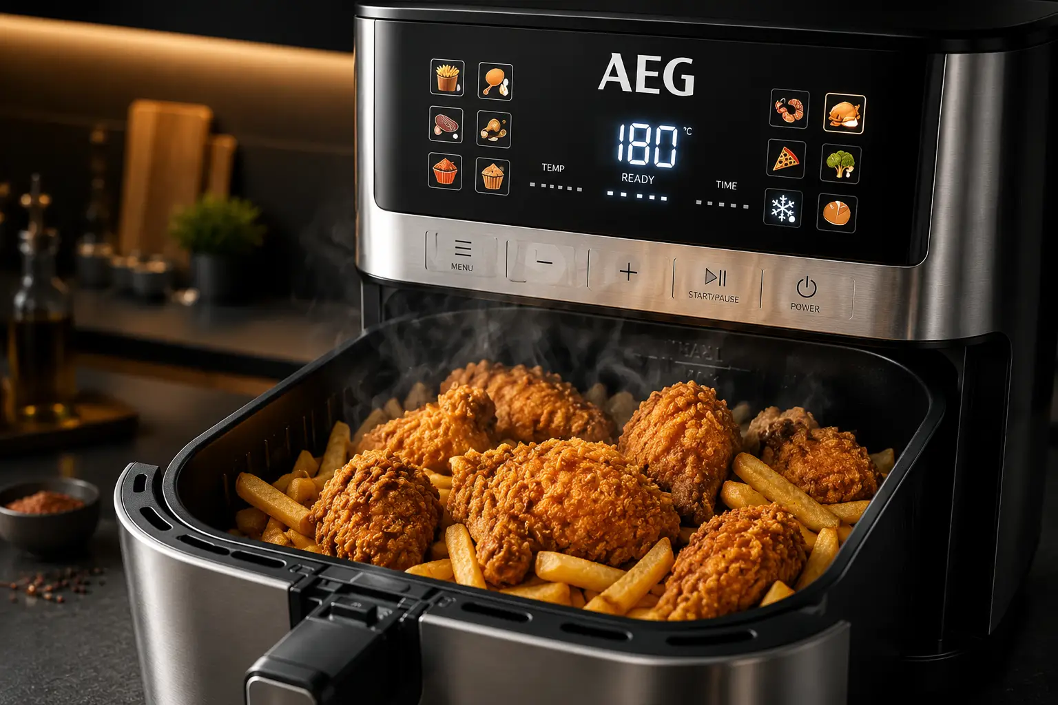 سرخ کن بدون روغن AEG مدل SA-1 با ظرفیت ۸.۵ لیتر، بدنه استیل و ۱۲ برنامه پخت هوشمند