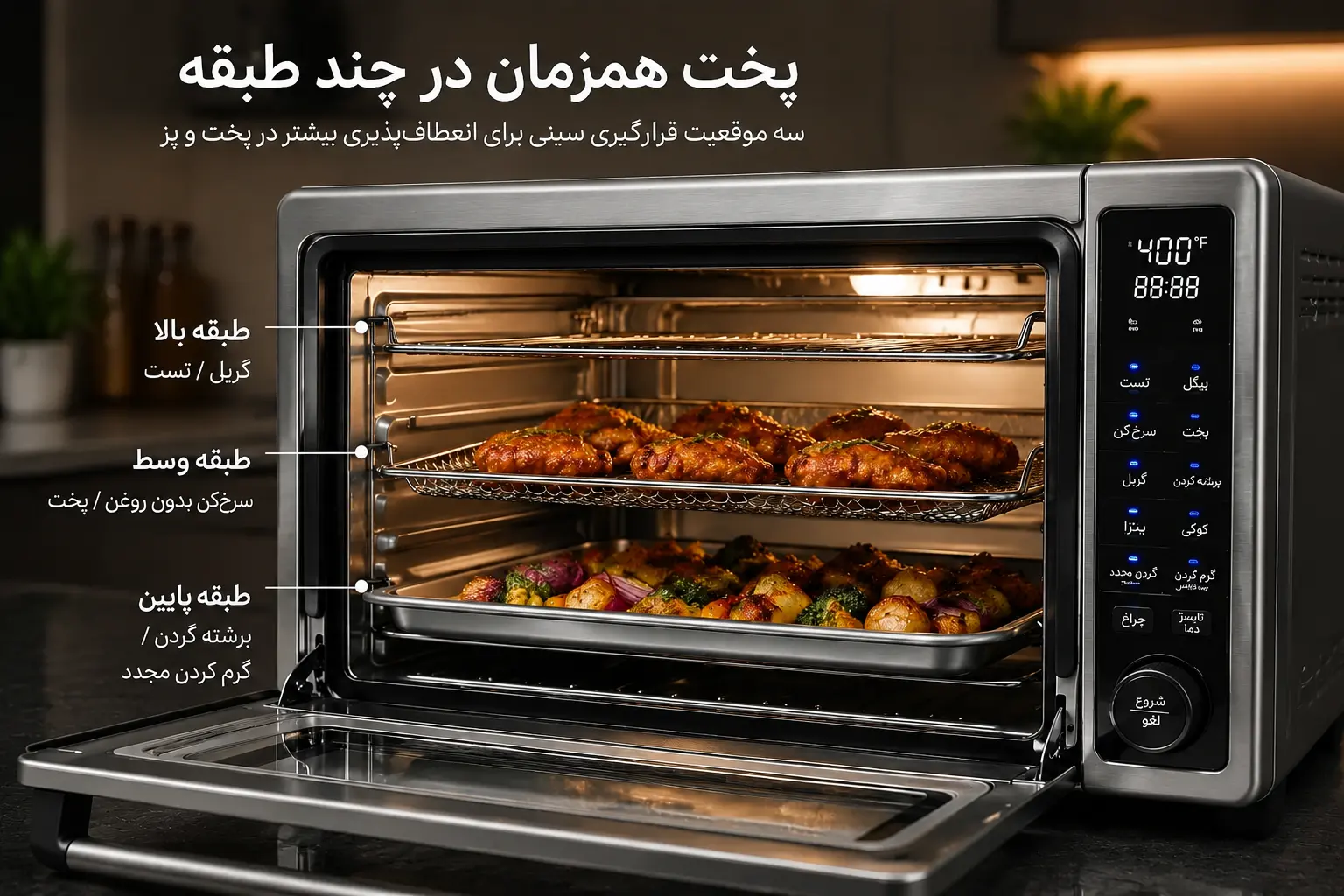 طبقات مختلف داخل آون توستر
